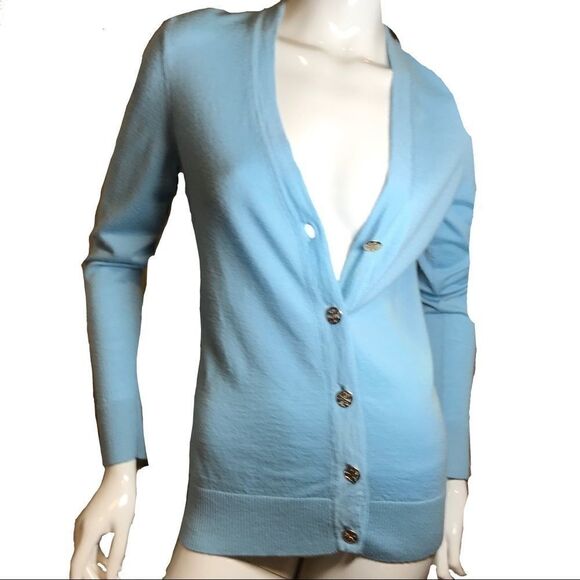 Tory Burch Simone Goblin Blue Wool Long Cardigan Medium - Picture 5 of 14
